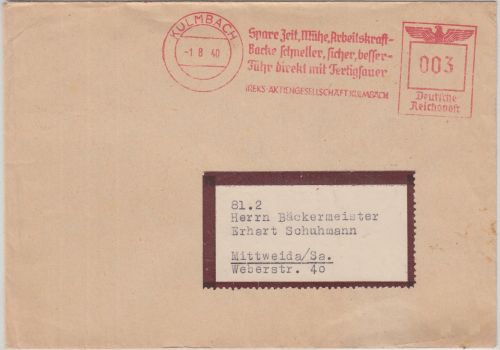 DR - IREKS AG 3 Pfg. AFS Drucksache Kulmbach - Mittweida 1940