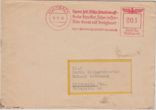 DR - IREKS AG 3 Pfg. AFS Drucksache Kulmbach - Mittweida 1940