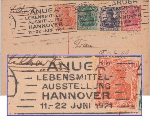 DR - ANUGA Lebensmittel-Ausstellung Masch.werbestpl. Karte Hannover 1921