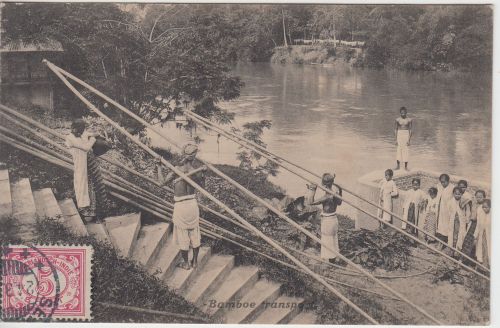 Niederl. Indien 5 C. Freimarke AK (Bambus Transport) Semarang - Starnberg 1914