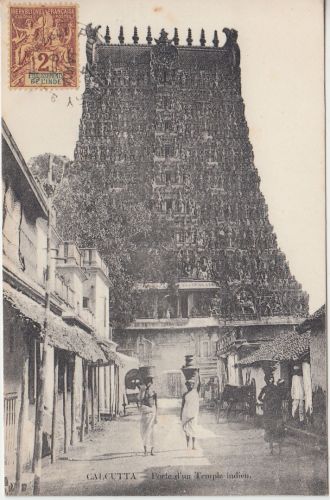 Franz. Indien - 2 C. Etablissementsde L'Indie Pondichery 1908 sw-AK ungelaufen