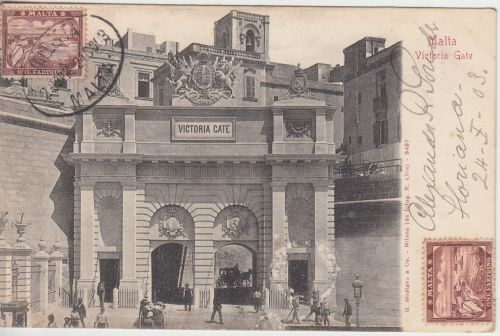Malta - 2x1 F. Freimarke bilds. frankiert AK Victoria Gate n. Starnberg 1903