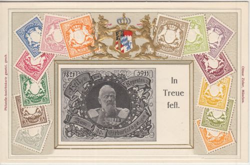 Bayern - Prinzregent Luitpold 90. Geburtstag Briefmarken-Passepartout-AK 10.3.11
