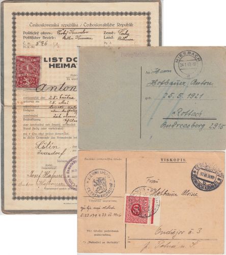Tschechien/All.Bes. - Heimatschein, Dienstpostkarte, Entnazifizierung 1929/47
