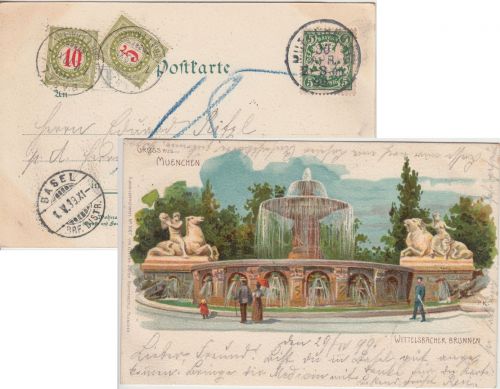 Bayern - 5 Pfg. Wappen Karte i.d. SCHWEIZ München - Basel 1899 Nachporto !