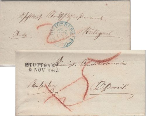 Württemberg - Ludwigsburg 23. OCT 1845 blauer K2 Wendebrief m. Inhalt !