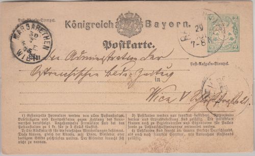 Bayern - 2 Kr. Wappen Ganzsache n. ÖSTERREICH K1 Reichenhall - Wien 1875