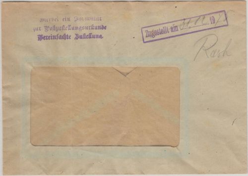 SBZ - Wittenberge Zustellurkunde Ra1 "Zugestellt am 31.12.45"