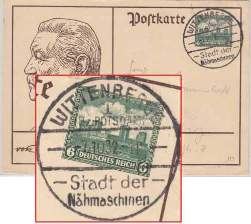 DR - Wittenberge Stadt d. Nähmaschinen Handwerbestpl. Ganzsache 1932