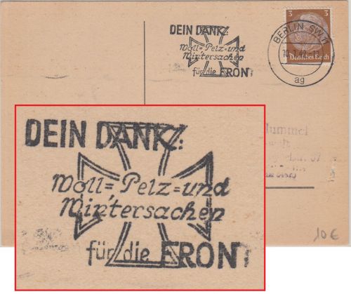 DR - "Dein Dank - Woll-, Pelz- u. Wintersachen f.d. Front" Masch.werbestpl. 1942