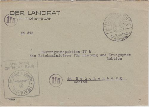 DR - Hohenelbe Taschentuch-Industrie Handwerbestpl. Dienstbrief 1944