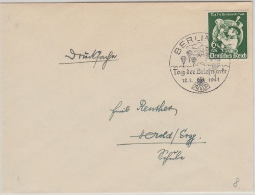 DR - Tag der Briefmarke SST Berlin C2 12.1.41 Drucksache/FDC n. Herold