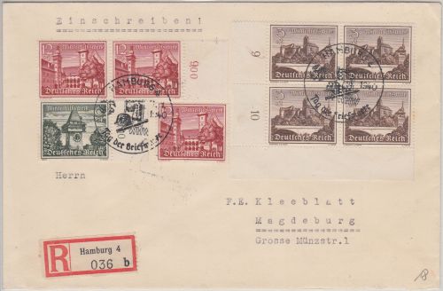 DR - Tag der Briefmarke SST Hamburg 4 7.1.40 Einschreibebrief n. Magdeburg