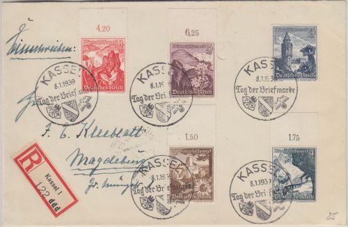 DR - Tag der Briefmarke SST Kassel 8.1.39 Einschreibebrief n. Magdeburg