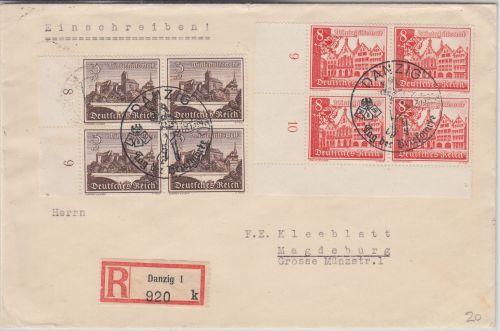 DR - Tag der Briefmarke SST Danzig 7.1.40 Einschreibebrief n. Magdeburg