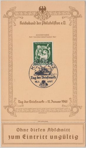 DR - Tag der Briefmarke Sonderkarte/FDC SST Konstanz 12.1.41 + Abschnitt !