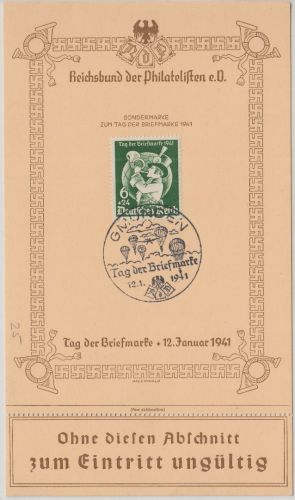 DR - Tag der Briefmarke Sonderkarte/FDC SST Gmunden 12.1.41 + Abschnitt !