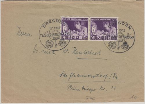 DR - Tag der Briefmarke Brief/FDC SST Dresden 11.1.42