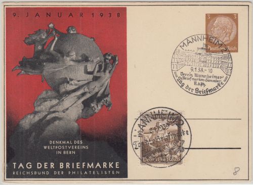 DR - Tag der Briefmarke1938 Privatganzsache + 2 versch. SST Mannheim