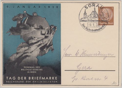 DR - Tag der Briefmarke1938 Privatganzsache + SST Sorau Ausstellung