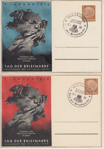 DR - Tag der Briefmarke1938 2 Privatganzsachen + SST Wiesbaden