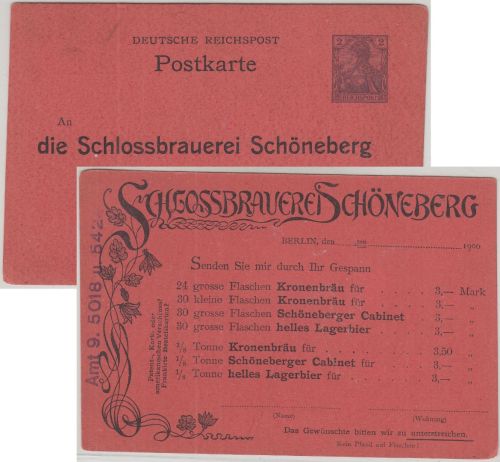 DR - Schlossbrauerei Schöneberg 2 Pfg. Germania Privatganzsache 1900