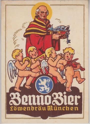Bayern - Benno Bier Löwenbräu München farb. Werbekarte gelaufen 1956
