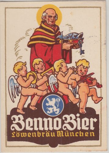 Bayern - Benno Bier Löwenbräu München farb. Werbekarte gelaufen 1955