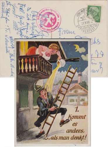 BRD - München Oktoberfest 1958 SST Juxkarte Stpl. Hackerbräu-Festhalle