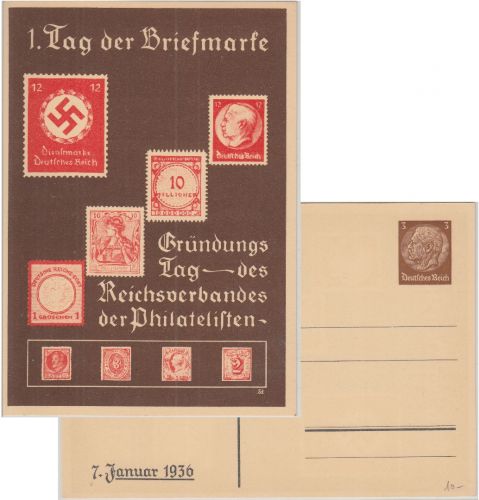 DR - 1. Tag der Briefmarke 1936 3 Pfg. Privatganzsache ungebraucht