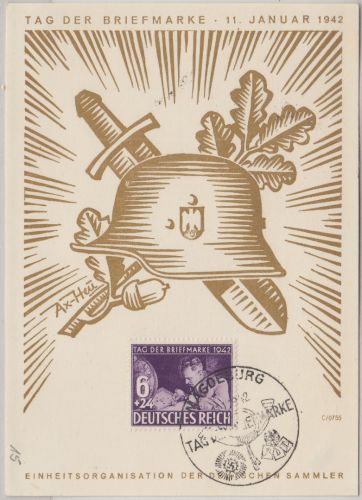DR - Tag der Briefmarke 1942 Schmuckkarte/Ersttag SST Magdeburg 11.1.42