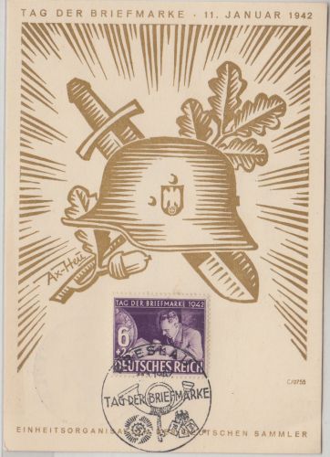 DR - Tag der Briefmarke 1942 Schmuckkarte/Ersttag SST Breslau 11.1.42