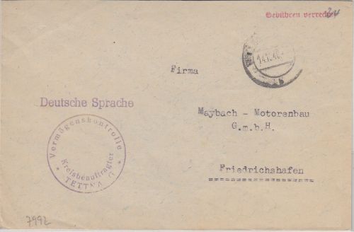 FZ - Tettnang 14.1.46 roter L1 Gebühren verrechnet Brief n. Friedrichshafen