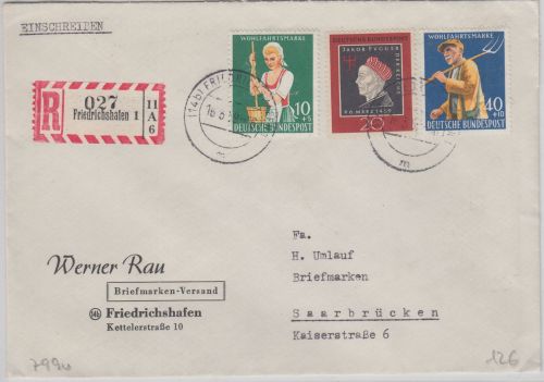 BRD - 40 Pfg. Wofa/Landwirtschaft u.a. Einschreibebrief Friedrichshafen 1959