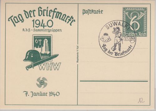 DR - Tag der Briefmarke 1940 6 Pfg. Sonderganzsache SST Suwalki 7.1.40