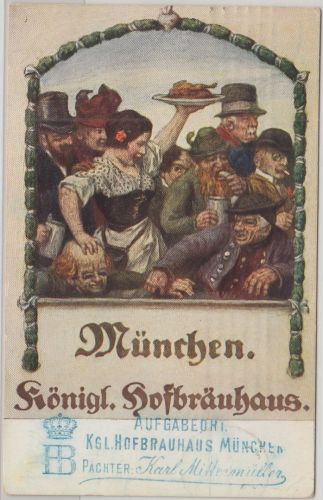 Bayern - München Hofbräuhaus farb. Künstler-AK gelaufen 1911