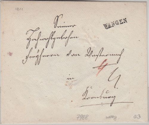 Württemberg - Wangen L1 Portobrief n. Leonberg ca. 1815
