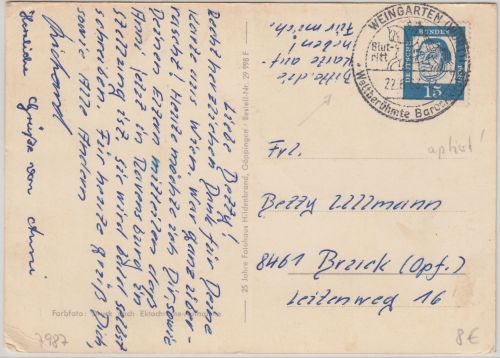 BRD - Weingarten 1963 apt. Handwerbestpl. Karte n. Bruck/Opf.