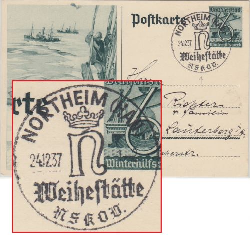 DR - Northeim (Han) Weihestätte NSKOV 24.12.37 SST 6 Pfg. Sonderganzsache