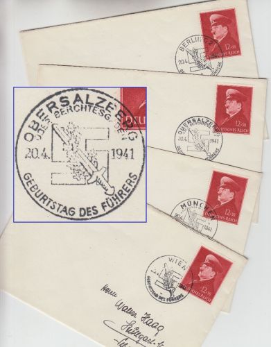 DR - 12 Pfg. 52. Geburtstag AH 4 Briefe mit versch. SST 1941
