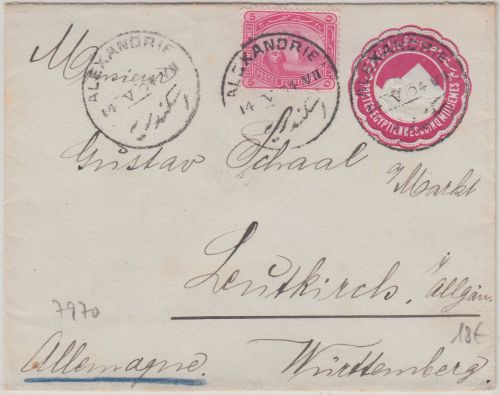 Ägypten - 5 Mill. Pyramiden Ganzsache + Zusatz Alexandrien - Leutkirch 1904