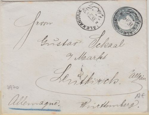 Ägypten - 1 Pia. Pyramiden Ganzsache Alexandrien - Leutkirch 1904