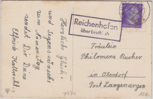 DR - Reichenhofen ü. Leutkirch Landpost-Ra2 Karte n. Oberdrof 1942