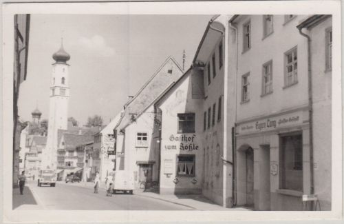 BRD - Leutkirch Straßenansicht Gasthof zum Rößle u.a. sw-Fotokarte gelaufen 1958