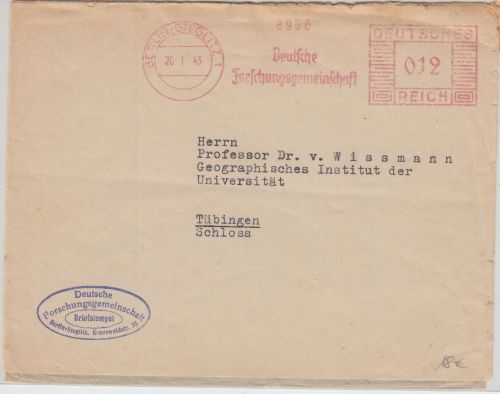 DR - Deutsche Forschungsgemeinschaft 12 Pfg. AFS Brief Berlin-Steglitz 1943
