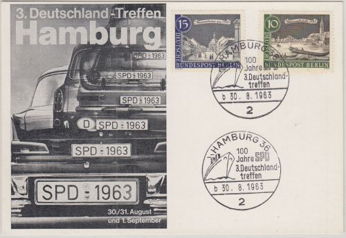 BRD - Hamburg 1963 100 J. SPD 3. Deutschlandtreffen Sonderkarte + SST