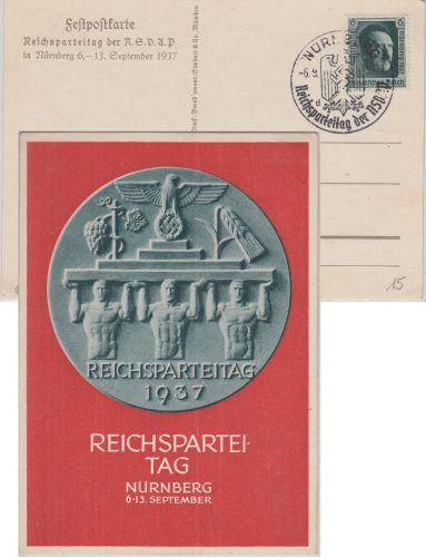 DR - Reichsparteitag Nürnberg 1937 farb. Festpostkarte m. SST