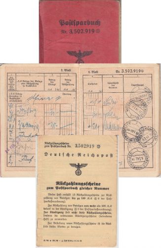 DR - Ulm Postsparkassenbuch ausgestellt 23.10.40 m. Rückzahlungsscheinen