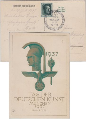 DR - Tag der Deutschen Kunst 1938 amtl. Festpostkarte SST München + Frankatur !!