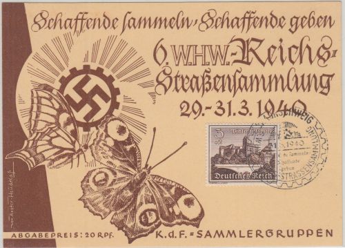 DR - 6. WHW-Reichs-Straßensammlung Sonderkarte m. 3 Pfg. + SST Berlin 1940